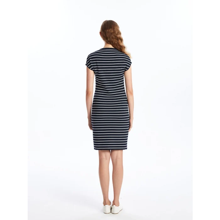 LCW Vision BEYAZ Dik Yaka Çizgili Kadın Elbise