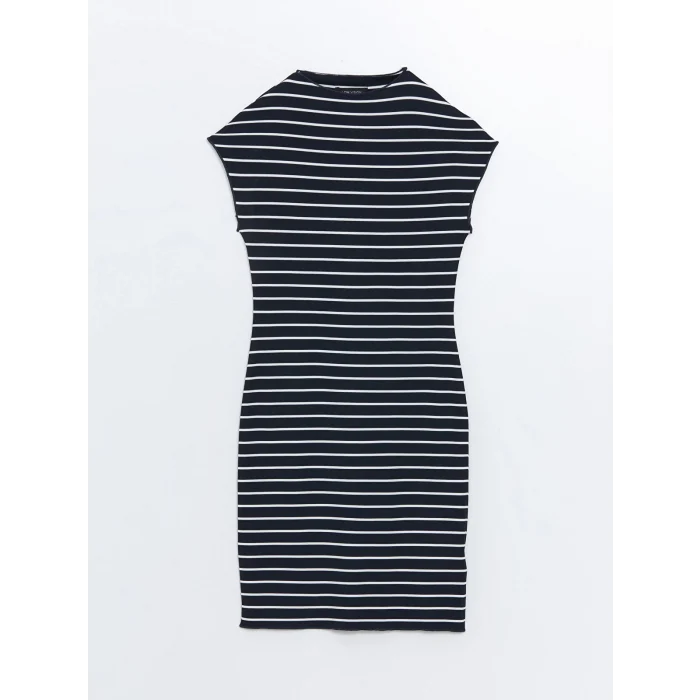 LCW Vision BEYAZ Dik Yaka Çizgili Kadın Elbise