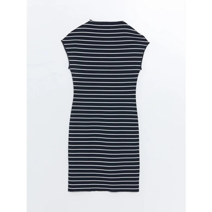 LCW Vision BEYAZ Dik Yaka Çizgili Kadın Elbise