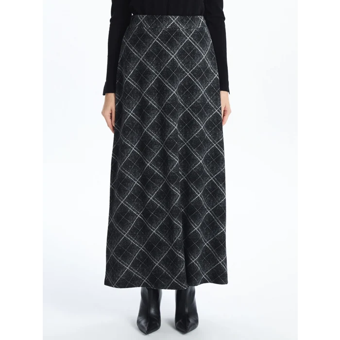 LCW Grace SİYAH Beli Lastikli Desenli Kadın Etek