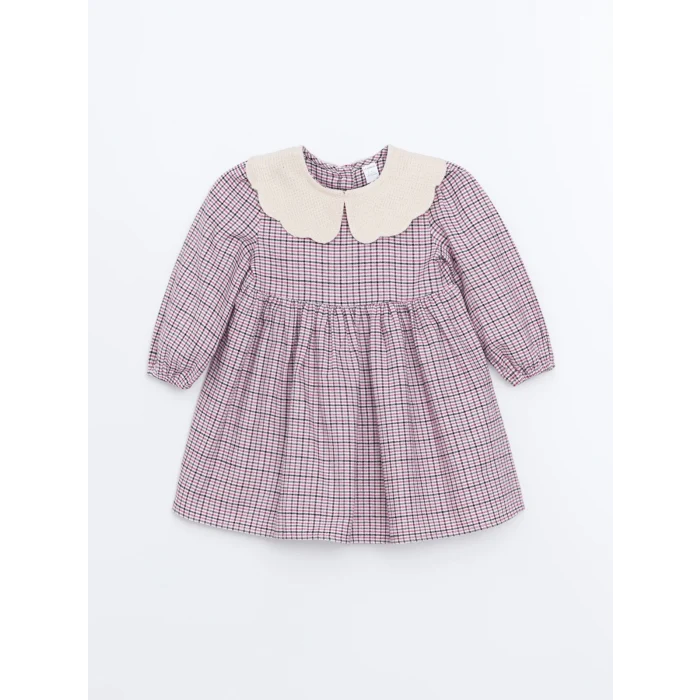 LCW Kids PEMBE Bebe Yaka Ekose Desen Flanel Kız Çocuk Elbise