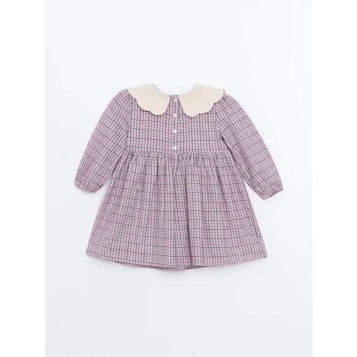 LCW Kids PEMBE Bebe Yaka Ekose Desen Flanel Kız Çocuk Elbise