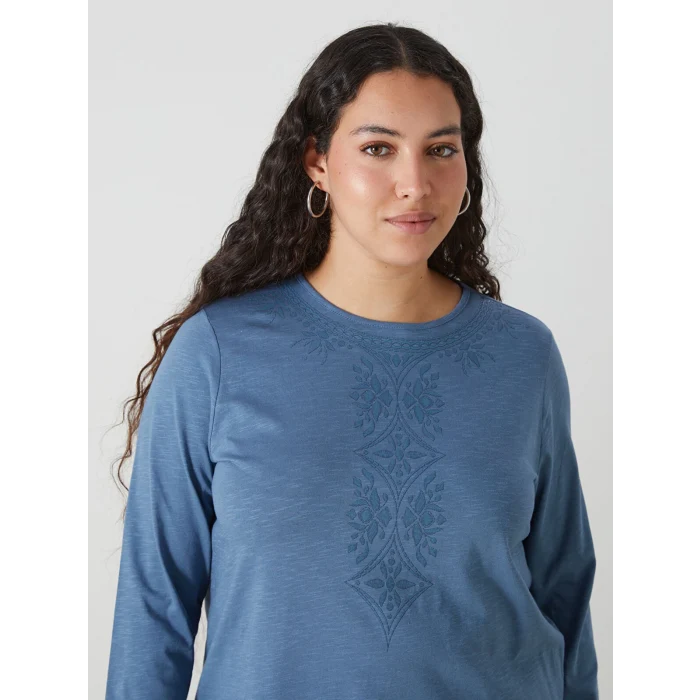 LCW Grace İNDİGO Bisiklet Yaka Nakışlı Kadın Bluz