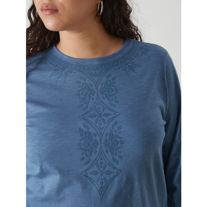LCW Grace İNDİGO Bisiklet Yaka Nakışlı Kadın Bluz