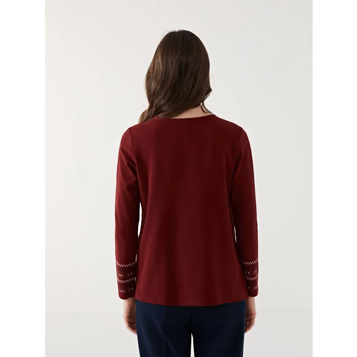 LCW Grace BORDO Bisiklet Yaka Desenli Kadın Bluz