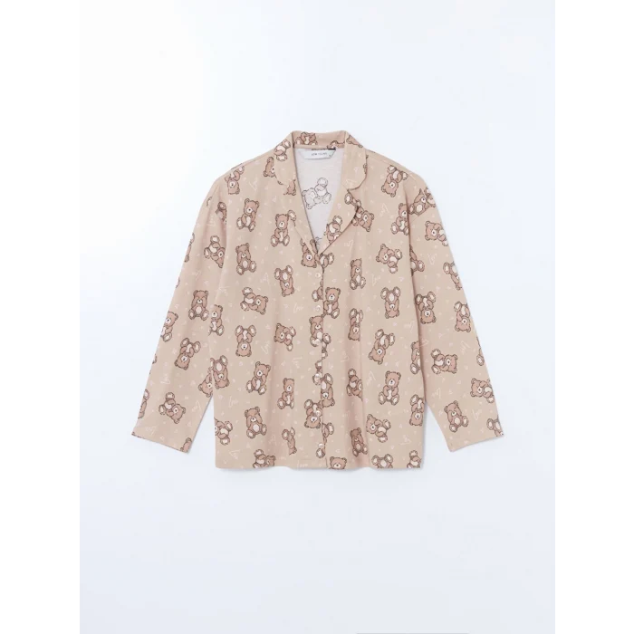 LCW Young BEJ Gömlek Yaka Desenli Kadın Pijama Takımı