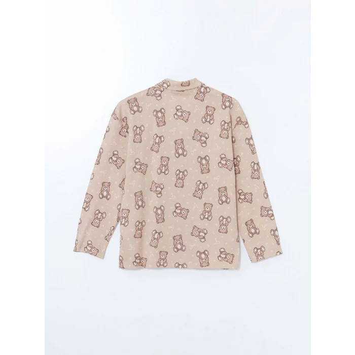 LCW Young BEJ Gömlek Yaka Desenli Kadın Pijama Takımı