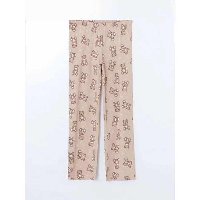 LCW Young BEJ Gömlek Yaka Desenli Kadın Pijama Takımı