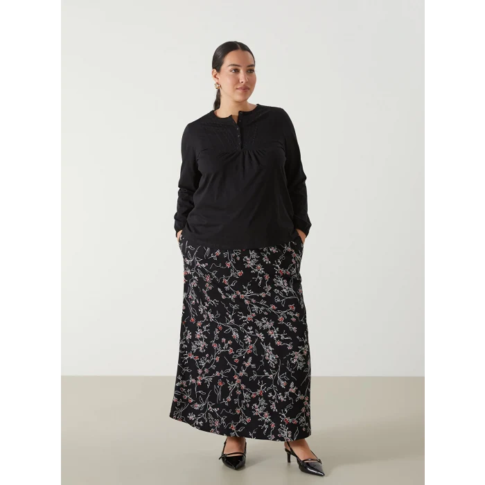 LCW Grace SİYAH Beli Lastikli Çiçekli Kadın Etek