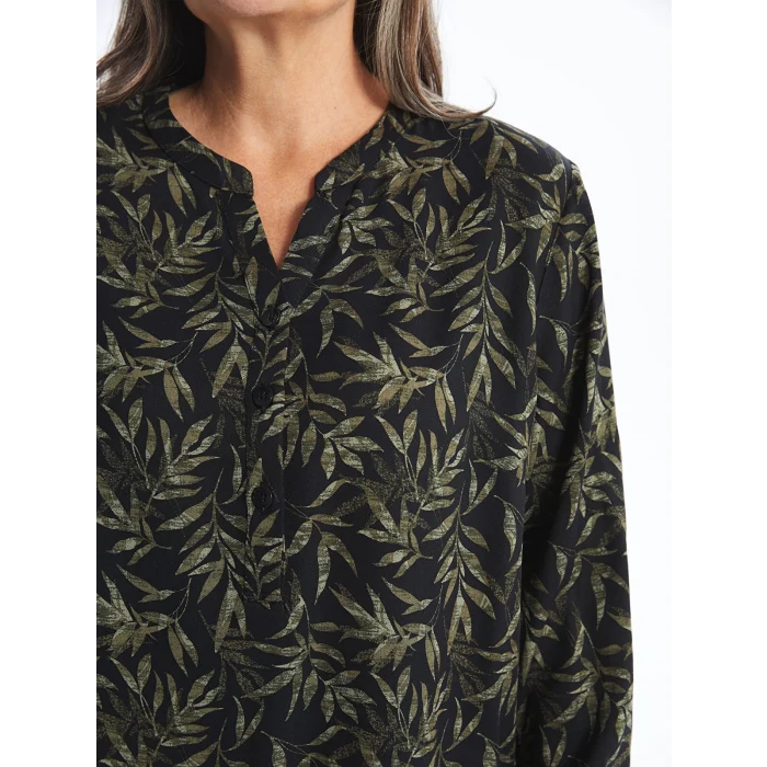 LCW Grace HAKİ Kaçık Yaka Desenli Kadın Bluz