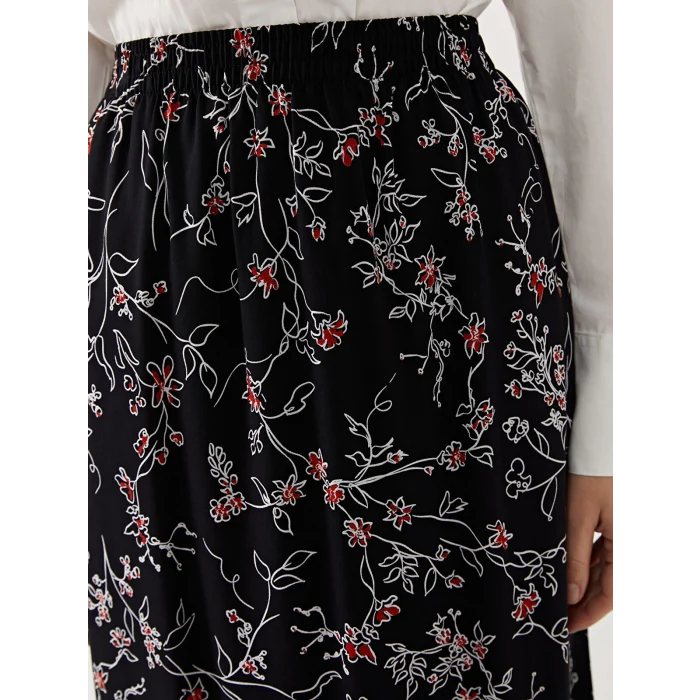 LCW Grace SİYAH Beli Lastikli Çiçekli Kadın Etek