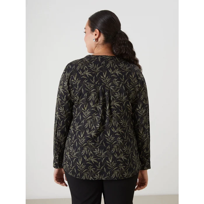 LCW Grace HAKİ Kaçık Yaka Desenli Kadın Bluz