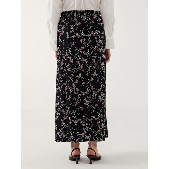 LCW Grace SİYAH Beli Lastikli Çiçekli Kadın Etek
