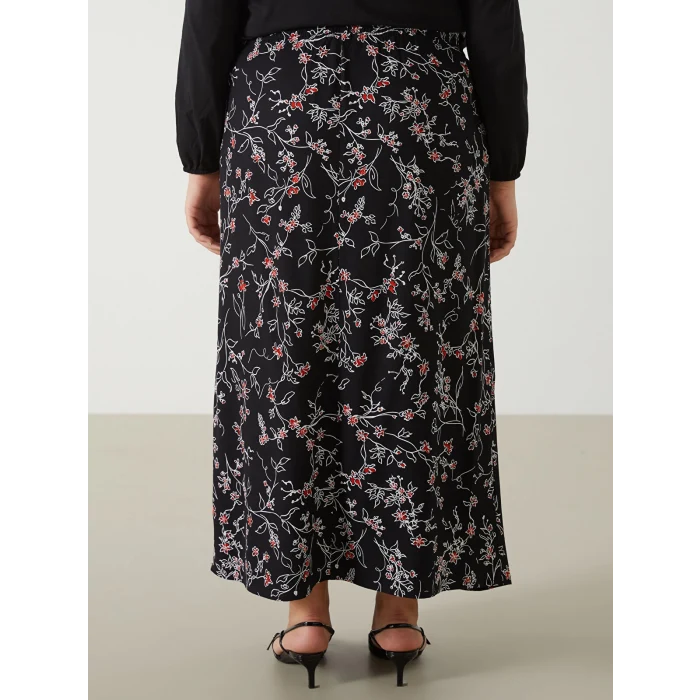 LCW Grace SİYAH Beli Lastikli Çiçekli Kadın Etek