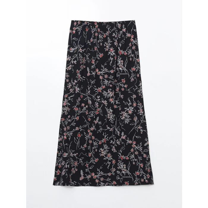 LCW Grace SİYAH Beli Lastikli Çiçekli Kadın Etek