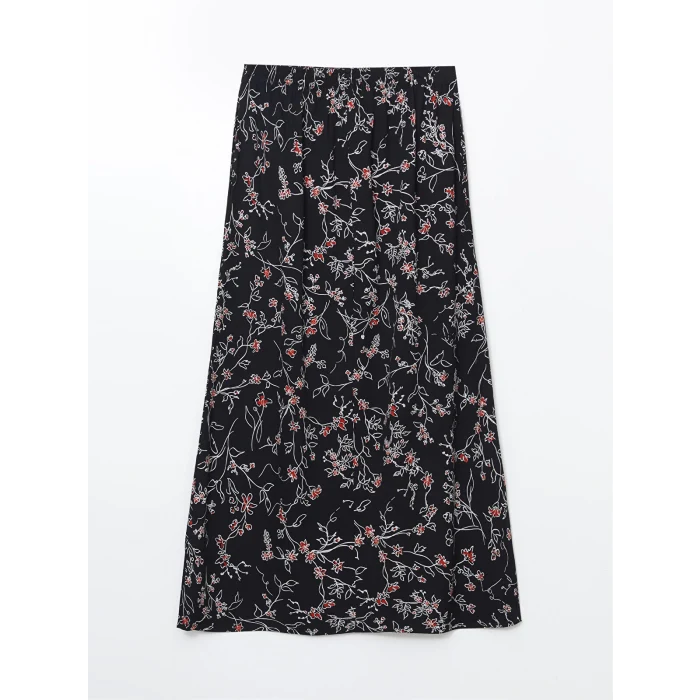 LCW Grace SİYAH Beli Lastikli Çiçekli Kadın Etek
