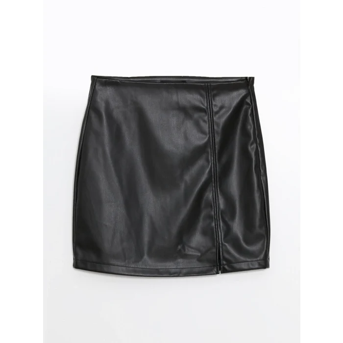 XSIDE SİYAH Beli Fermuarlı Deri Görünümlü Kadın Etek