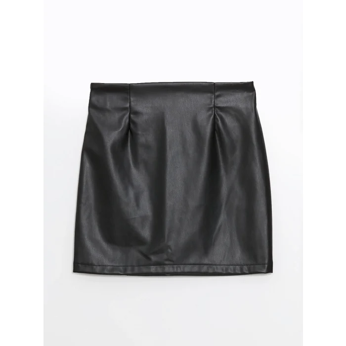 XSIDE SİYAH Beli Fermuarlı Deri Görünümlü Kadın Etek