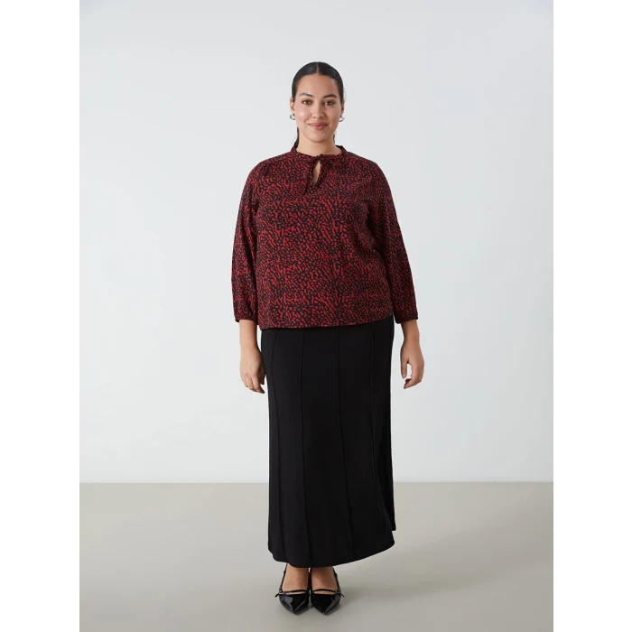 LCWAIKIKI Classic KIRMIZI Bağlamalı Yaka Desenli Kadın Bluz