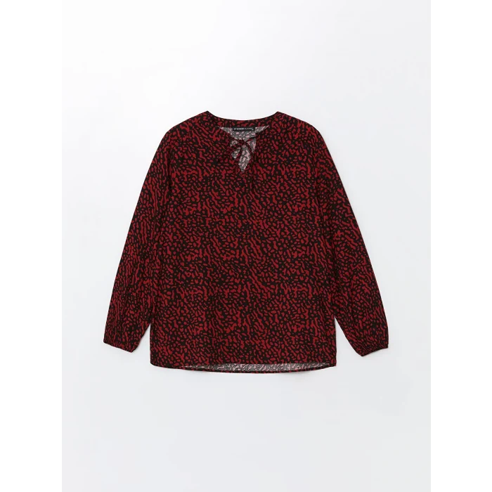 LCWAIKIKI Classic KIRMIZI Bağlamalı Yaka Desenli Kadın Bluz