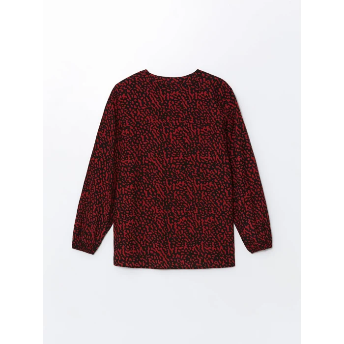 LCWAIKIKI Classic KIRMIZI Bağlamalı Yaka Desenli Kadın Bluz