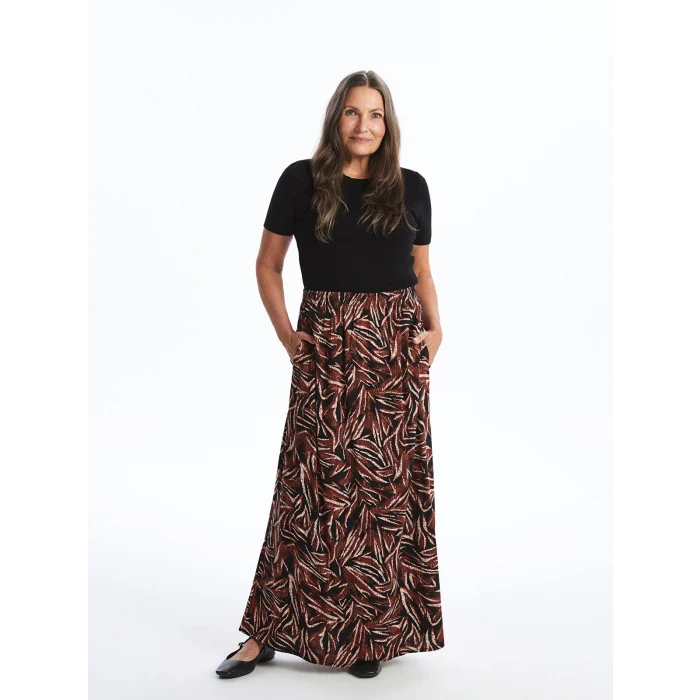 LCW Grace SİYAH Beli Lastikli Desenli Kadın Etek