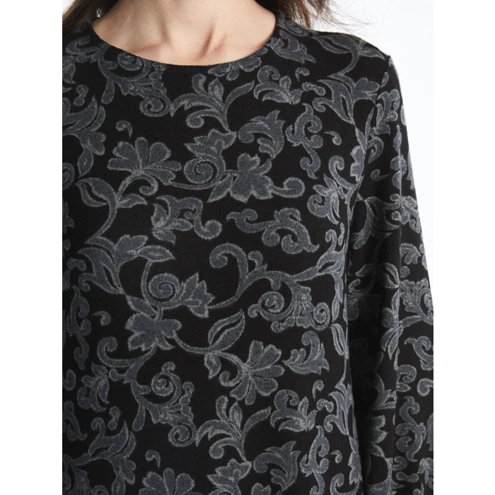 LCW Grace SİYAH Bisiklet Yaka Desenli Kadın Elbise