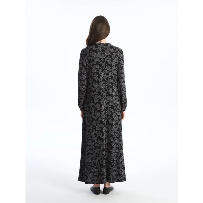 LCW Grace SİYAH Bisiklet Yaka Desenli Kadın Elbise