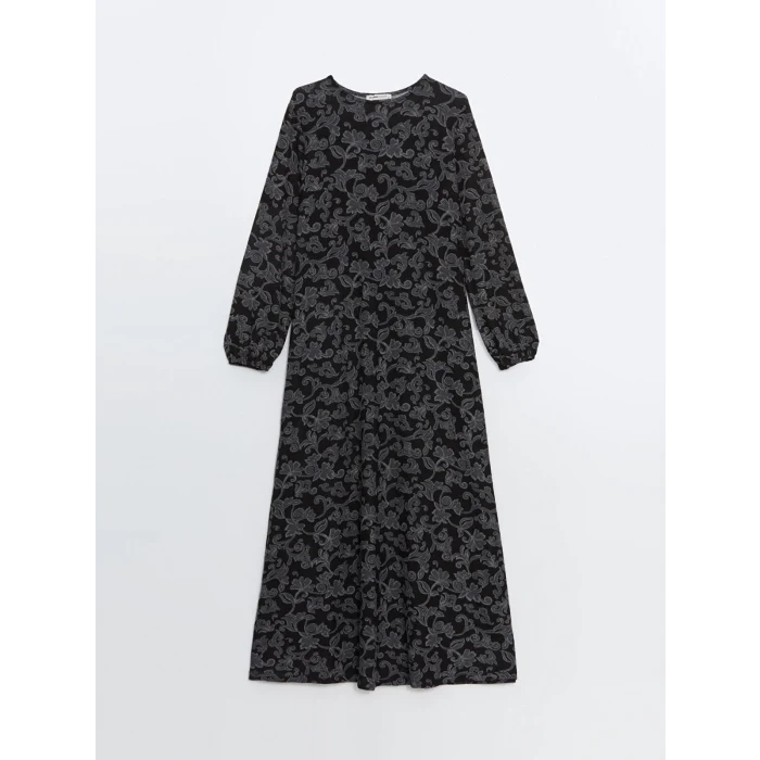 LCW Grace SİYAH Bisiklet Yaka Desenli Kadın Elbise