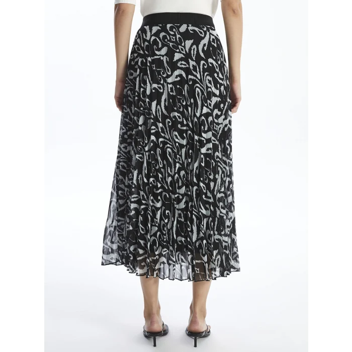 LCWAIKIKI Classic SİYAH Beli Lastikli Desenli Pileli Kadın Etek