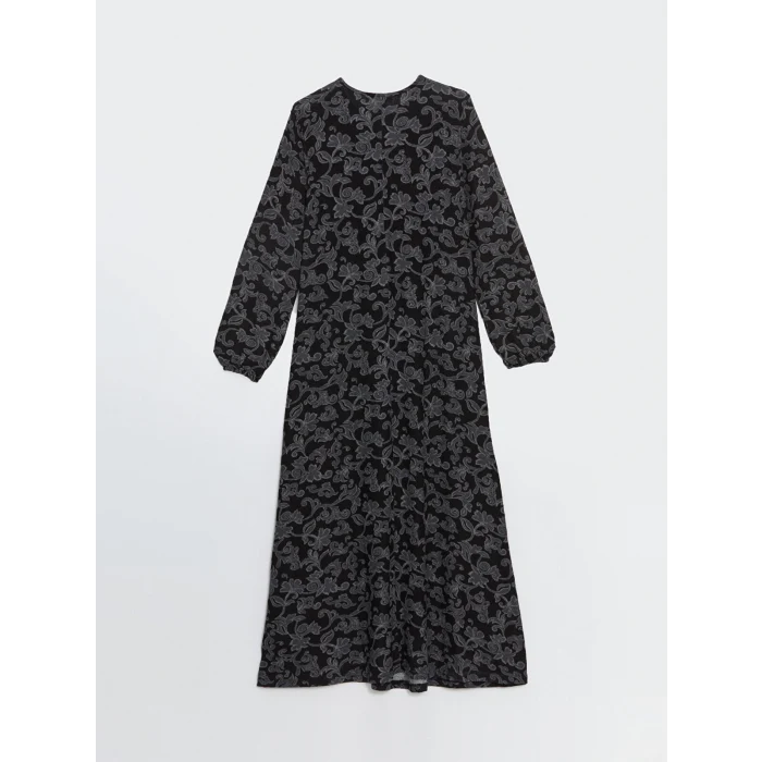 LCW Grace SİYAH Bisiklet Yaka Desenli Kadın Elbise