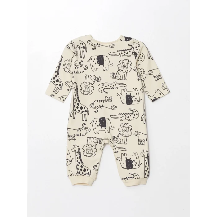 LCW baby BEJ Bisiklet Yaka Baskılı Erkek Bebek Tulum