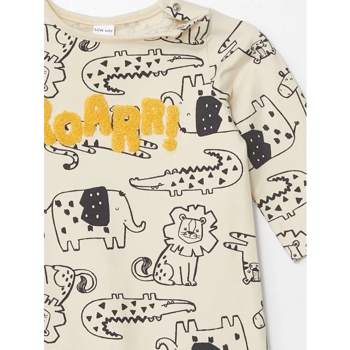 LCW baby BEJ Bisiklet Yaka Baskılı Erkek Bebek Tulum