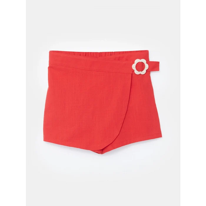 LCW Kids EKRU Bisiklet Yaka Basic Kız Çocuk Bluz ve Şort Etek 2li Takım