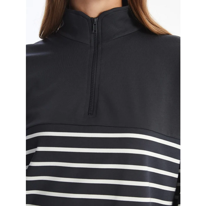 LCW Modest GRİ Dik Yaka Çizgili Kadın Sweatshirt Tunik