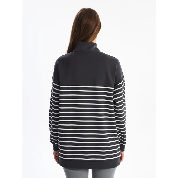 LCW Modest GRİ Dik Yaka Çizgili Kadın Sweatshirt Tunik