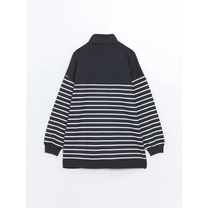 LCW Modest GRİ Dik Yaka Çizgili Kadın Sweatshirt Tunik