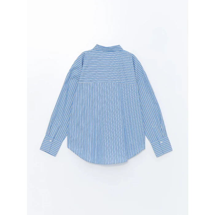 LCW Vision MAVİ Çizgili Oversize Poplin Kadın Gömlek