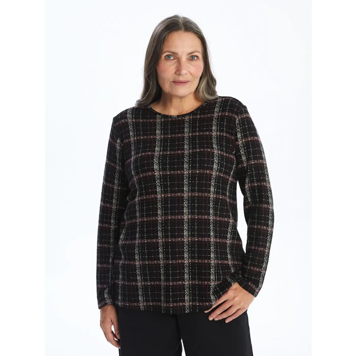 LC WAIKIKI SİYAH Bisiklet Yaka Desenli Kadın Bluz