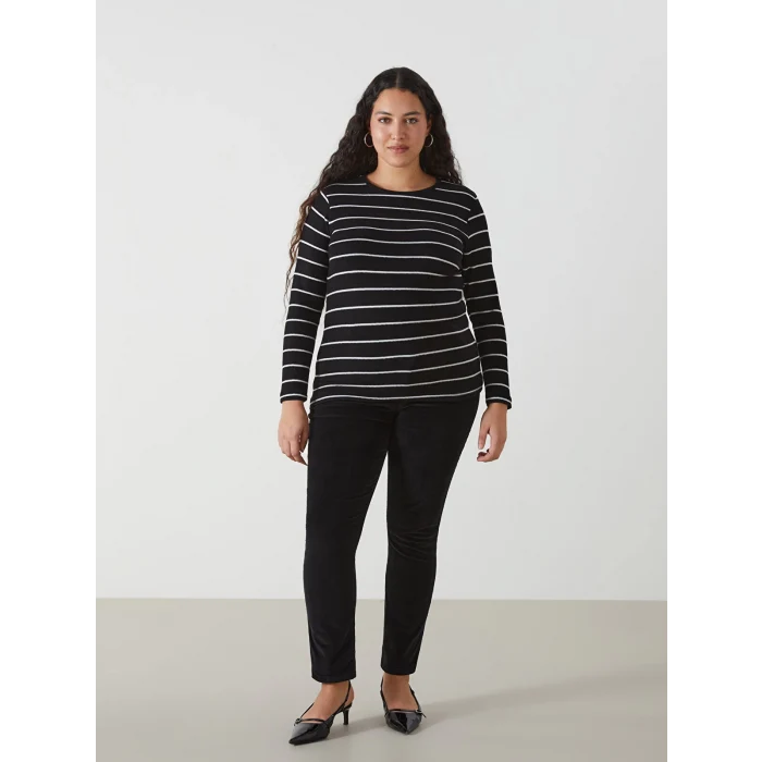 LCWAIKIKI Classic SİYAH Bisiklet Yaka Çizgili Kadın Tişört