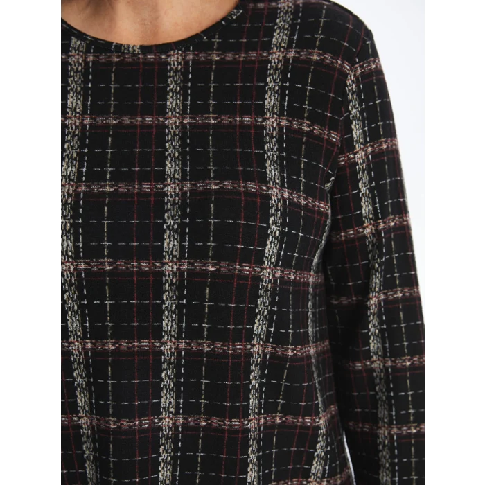 LC WAIKIKI SİYAH Bisiklet Yaka Desenli Kadın Bluz