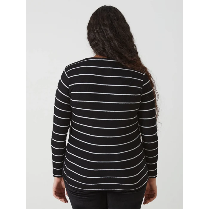 LCWAIKIKI Classic SİYAH Bisiklet Yaka Çizgili Kadın Tişört