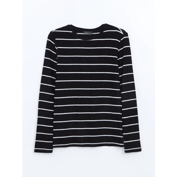 LCWAIKIKI Classic SİYAH Bisiklet Yaka Çizgili Kadın Tişört