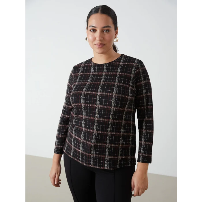 LC WAIKIKI SİYAH Bisiklet Yaka Desenli Kadın Bluz