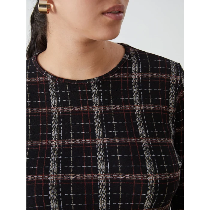 LC WAIKIKI SİYAH Bisiklet Yaka Desenli Kadın Bluz