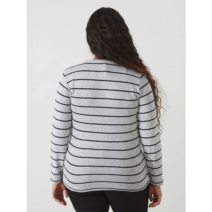 LCWAIKIKI Classic GRİ Bisiklet Yaka Çizgili Kadın Tişört