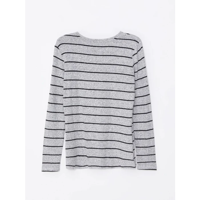 LCWAIKIKI Classic GRİ Bisiklet Yaka Çizgili Kadın Tişört