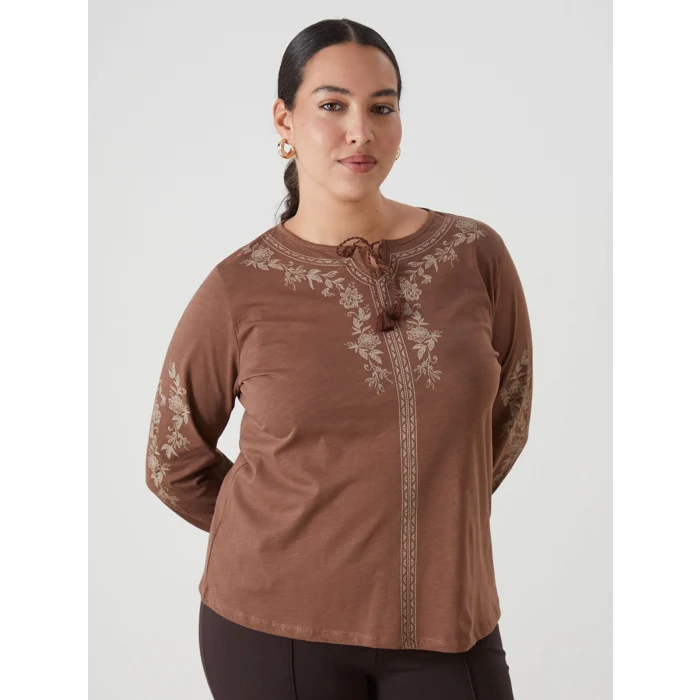 LCW Grace KAHVERENGİ Bağlamalı Yaka Desenli Kadın Bluz