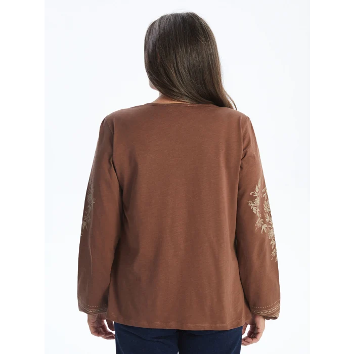 LCW Grace KAHVERENGİ Bağlamalı Yaka Desenli Kadın Bluz