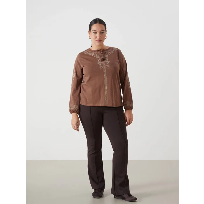 LCW Grace KAHVERENGİ Bağlamalı Yaka Desenli Kadın Bluz